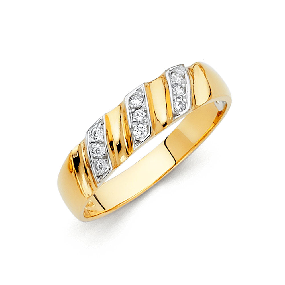 14K Two Tone Gold CZ Wedding Band Men (RG147)