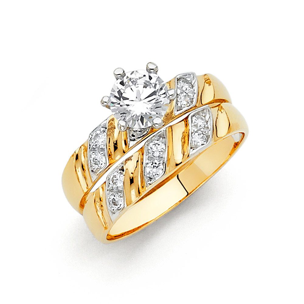 14K Two Tone Gold CZ Ladies Wedding Band