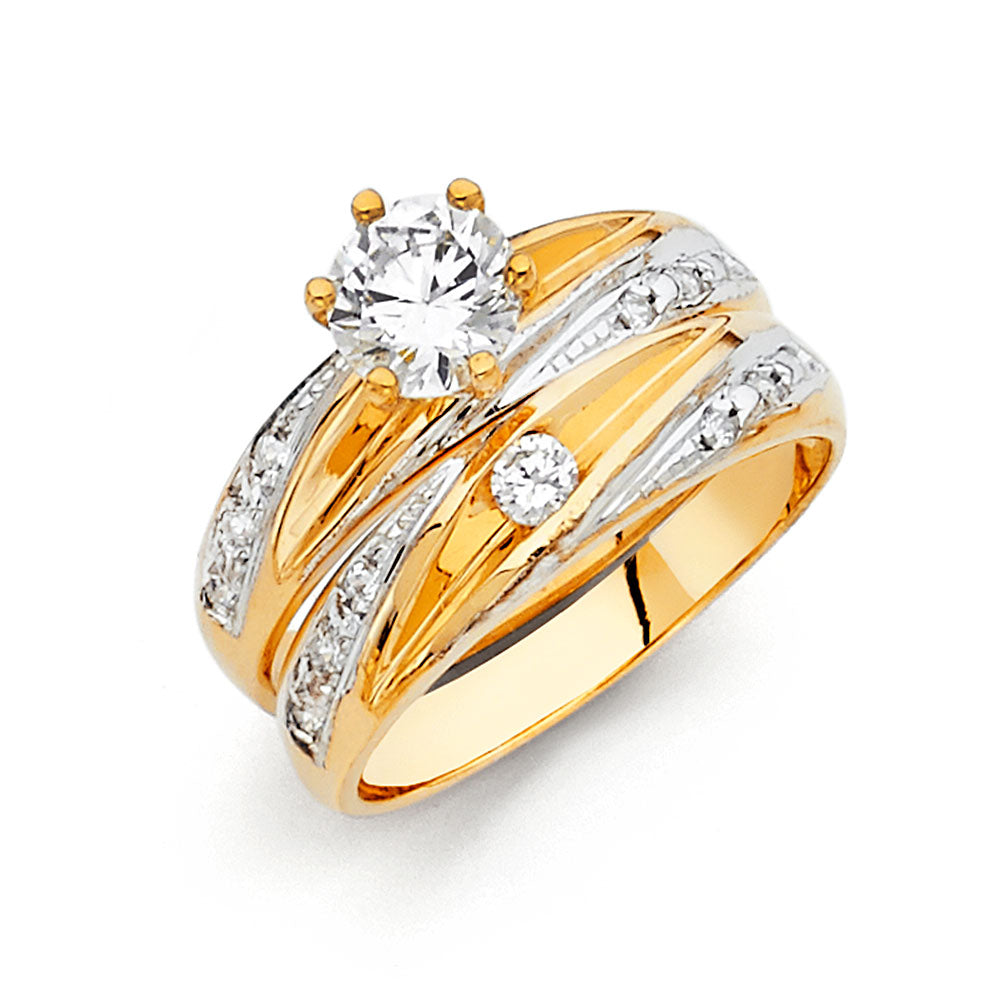 14K Two Tone Gold CZ Ladies Wedding Band