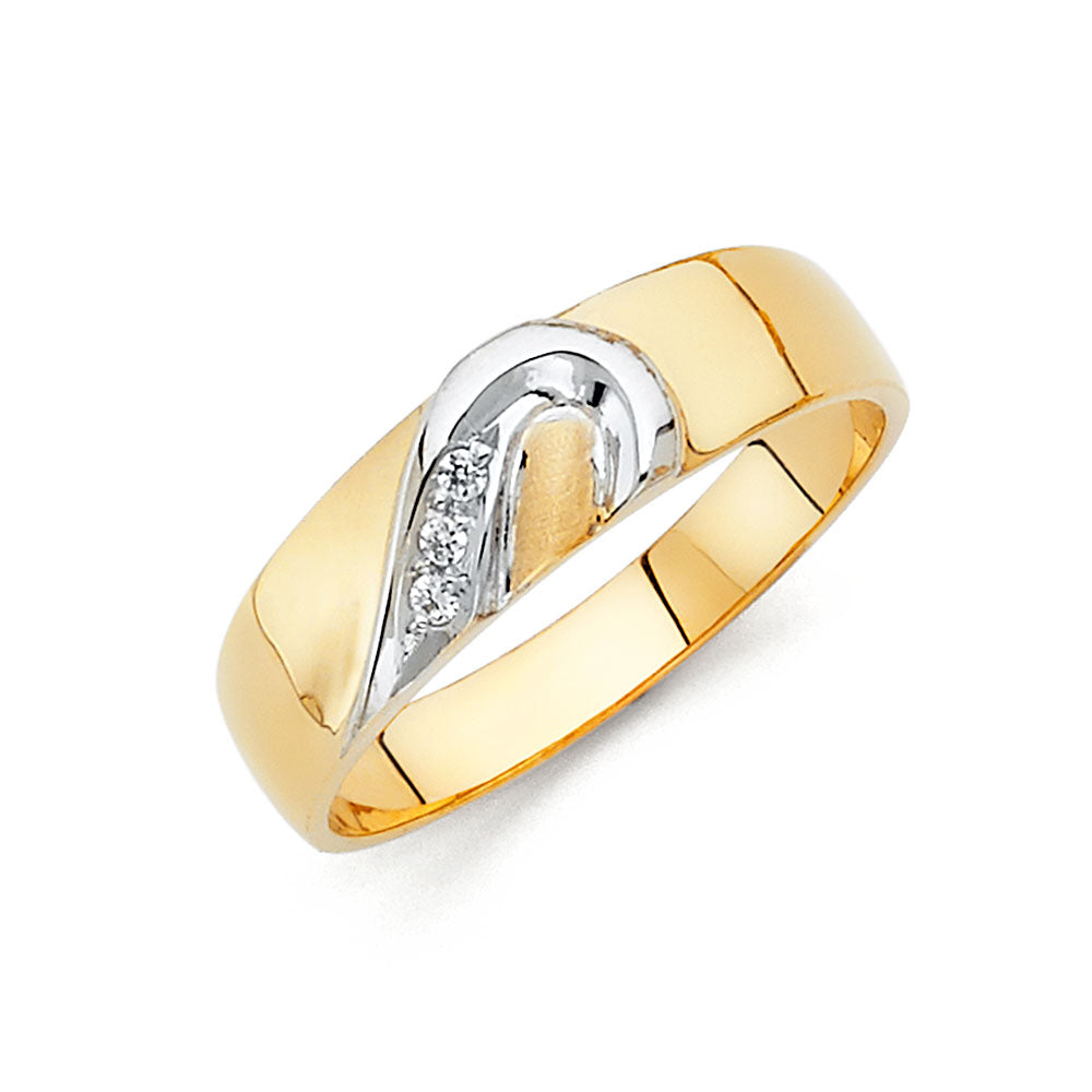 14K Two Tone Gold CZ Wedding Band Men (RG151)