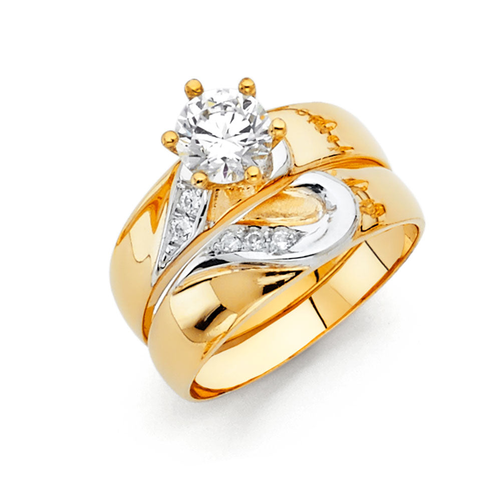 14K Two Tone Gold CZ Engagement Ring