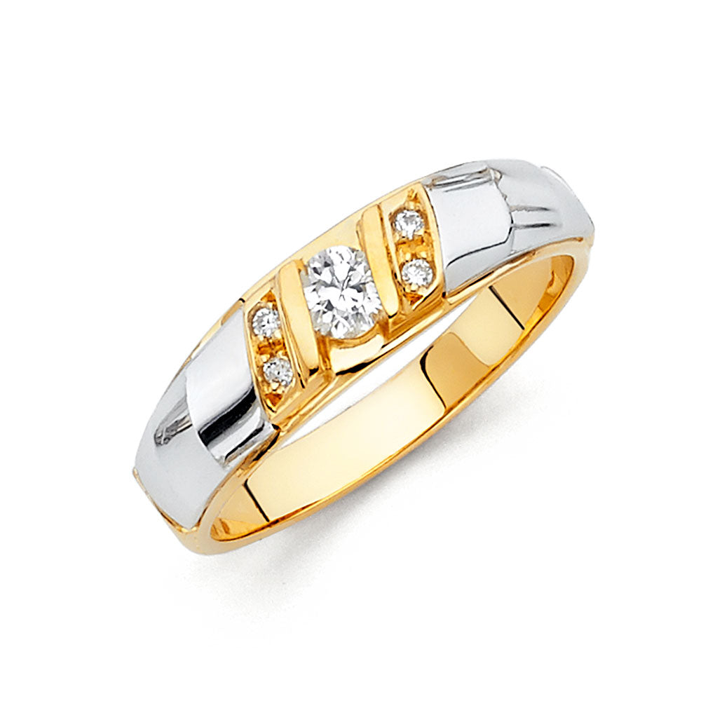 14K Two Tone Gold CZ Wedding Band Men (RG153)