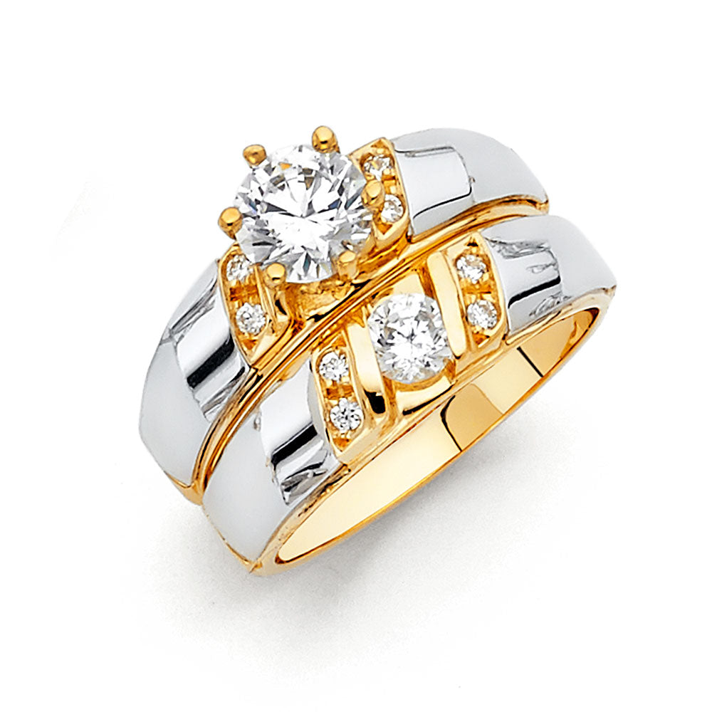 14K Two Tone Gold CZ Ladies Wedding Band