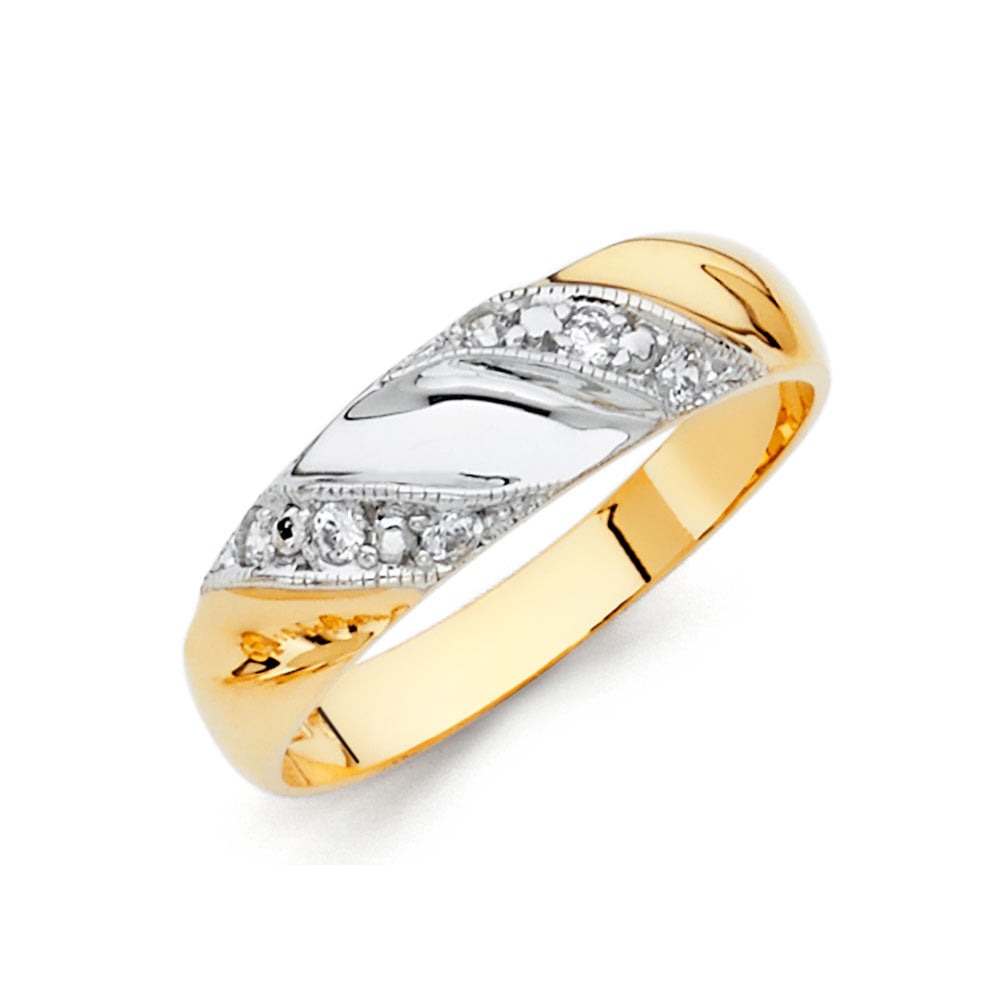 14K Two Tone Gold CZ Wedding Band Men (RG155)