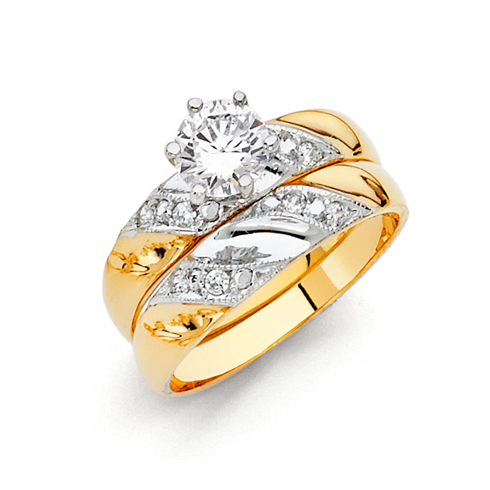 14K Two Tone Gold CZ Ladies Wedding Band