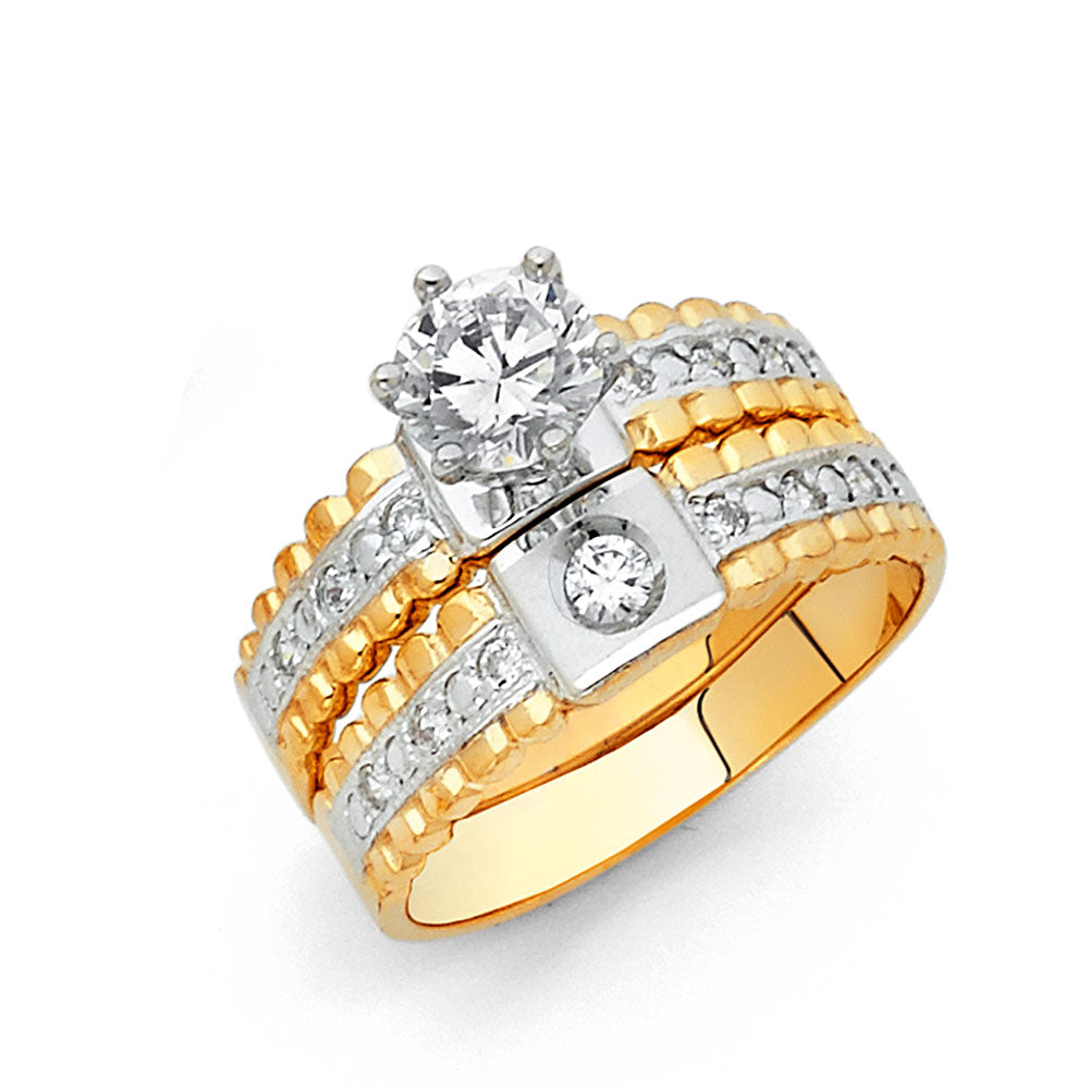 14K Two Tone Gold CZ Ladies Wedding Band