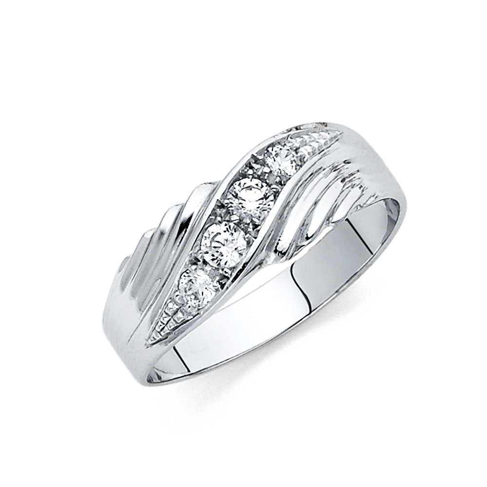 14K White Gold CZ Wedding Band Men (RG163)