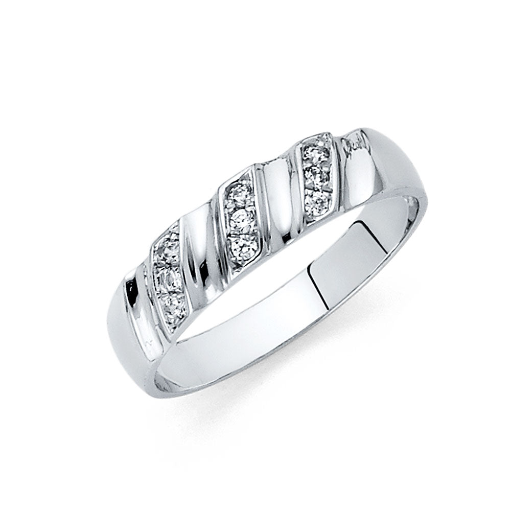 14K White Gold CZ Wedding Band Men (RG165)
