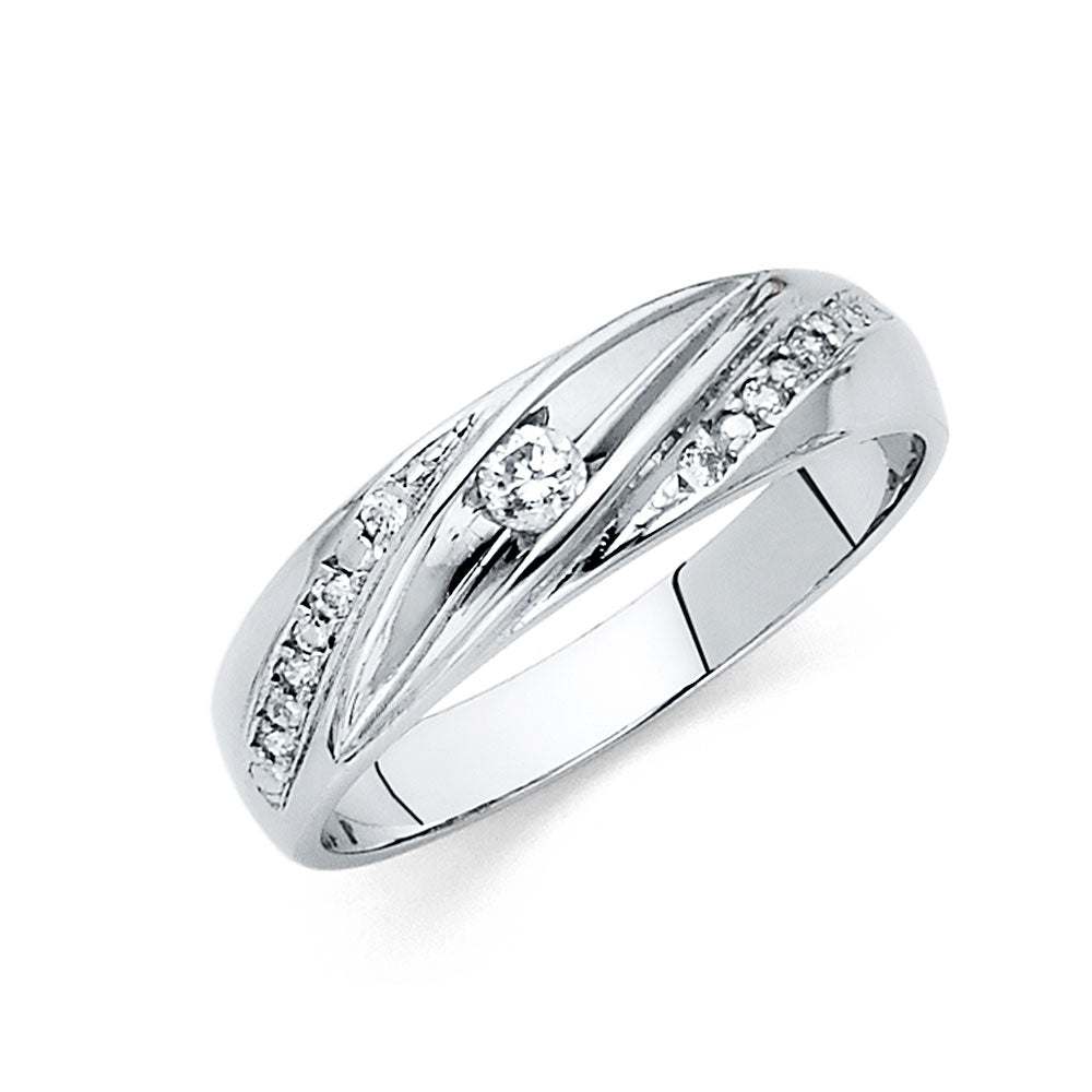 14K White Gold CZ Wedding Band Men (RG167)