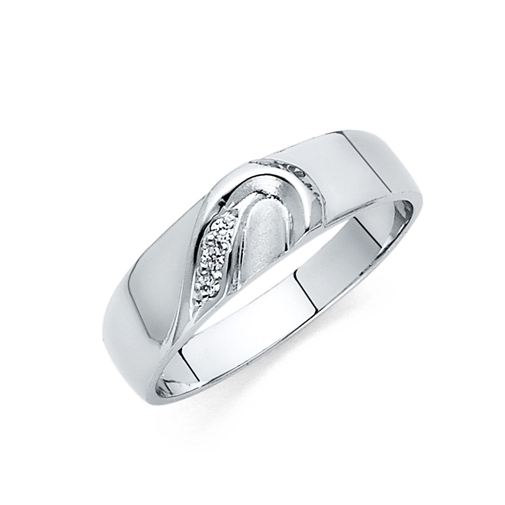 14K White Gold CZ Wedding Band Men (RG169)