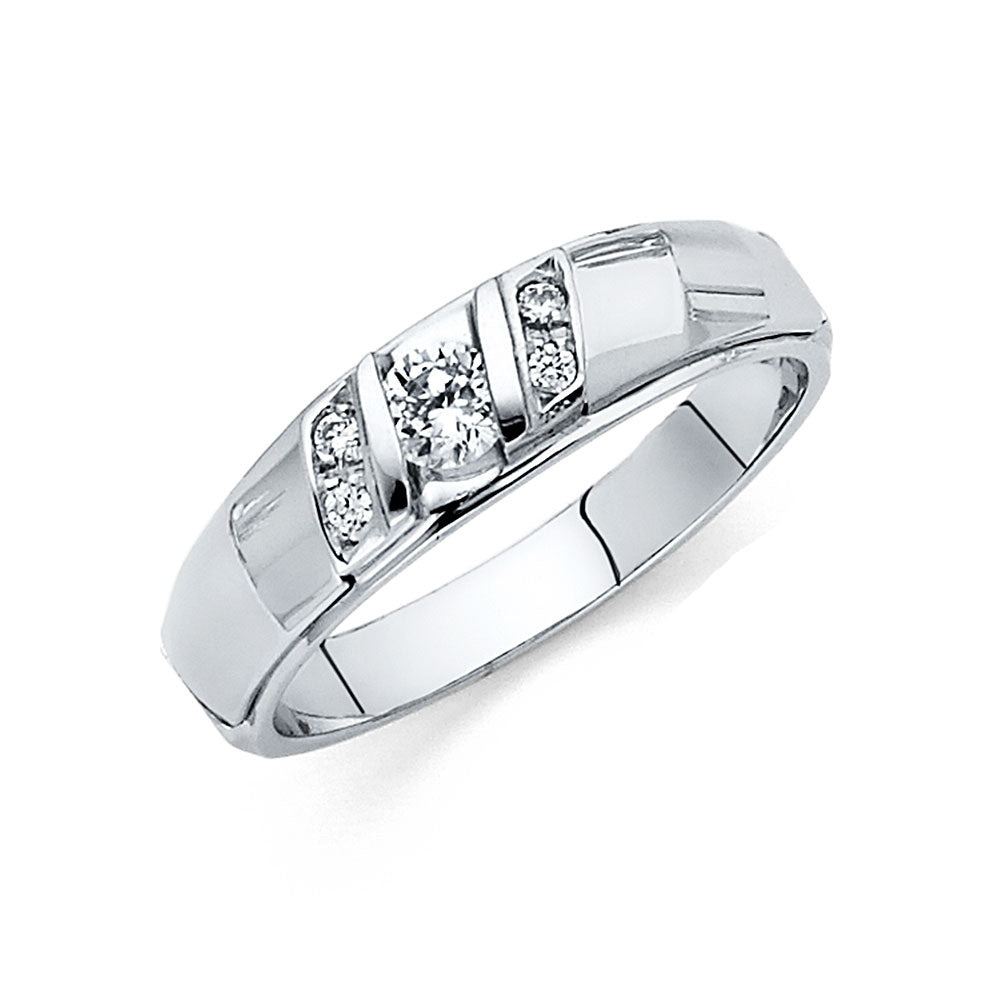 14K White Gold CZ Wedding Band Men (RG171)