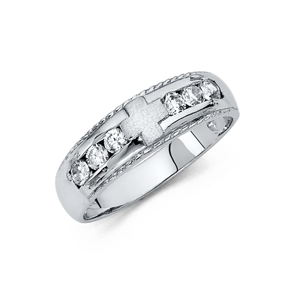14K White Gold CZ Wedding Band Men (RG173)