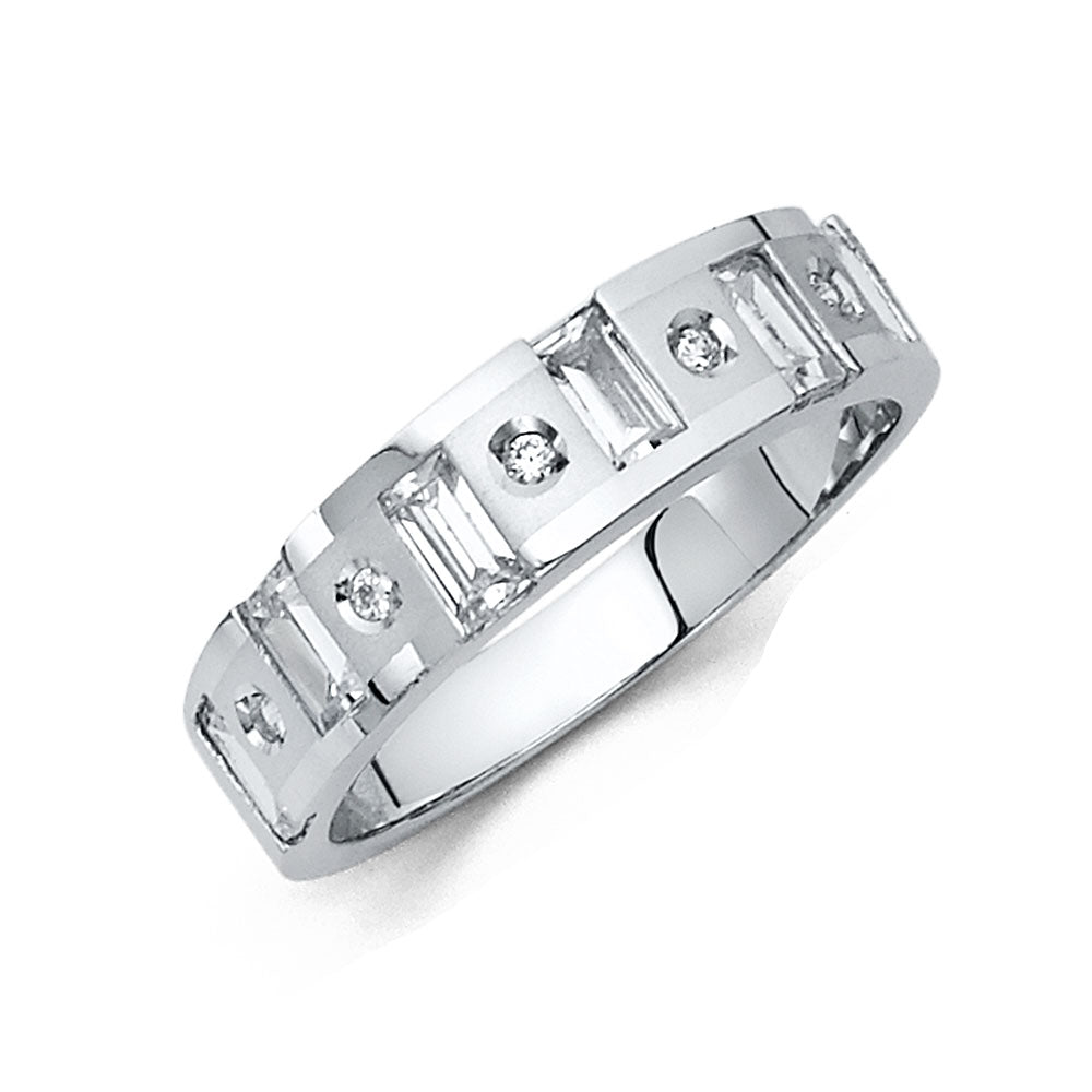 14K White Gold CZ Wedding Band Men (RG175)