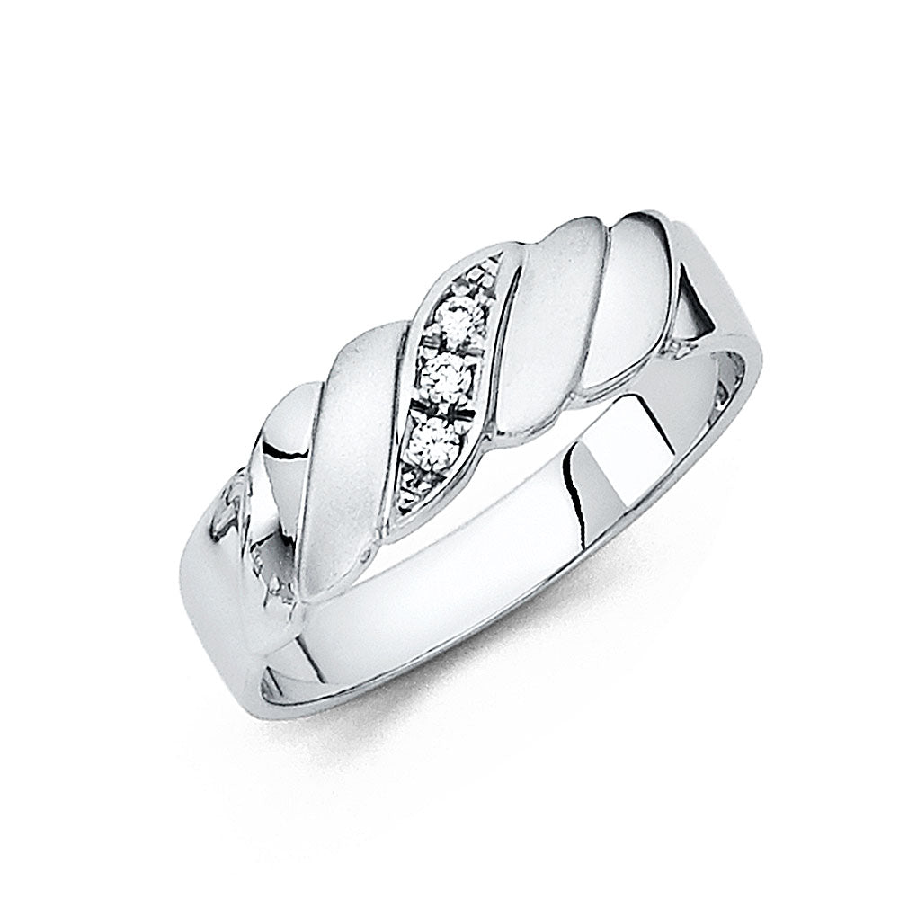 14K White Gold CZ Wedding Band Men (RG197)