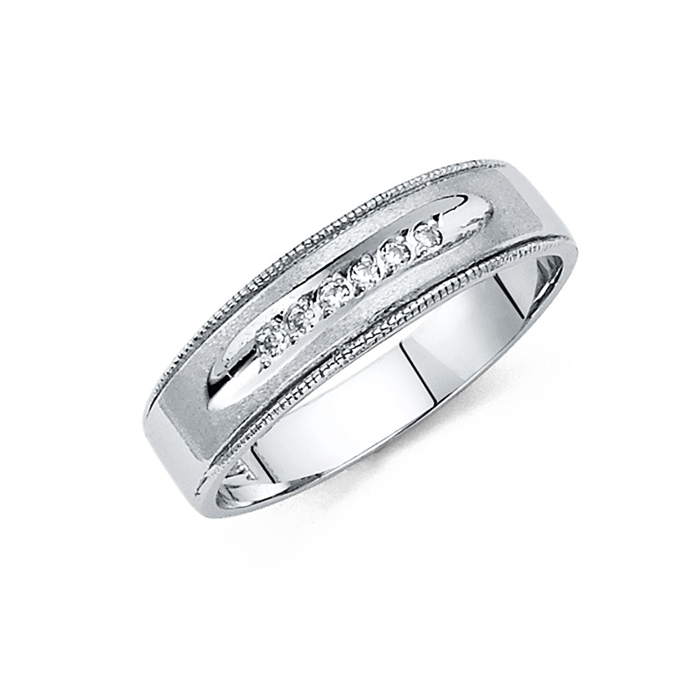 14K White Gold CZ Wedding Band Men (RG199)