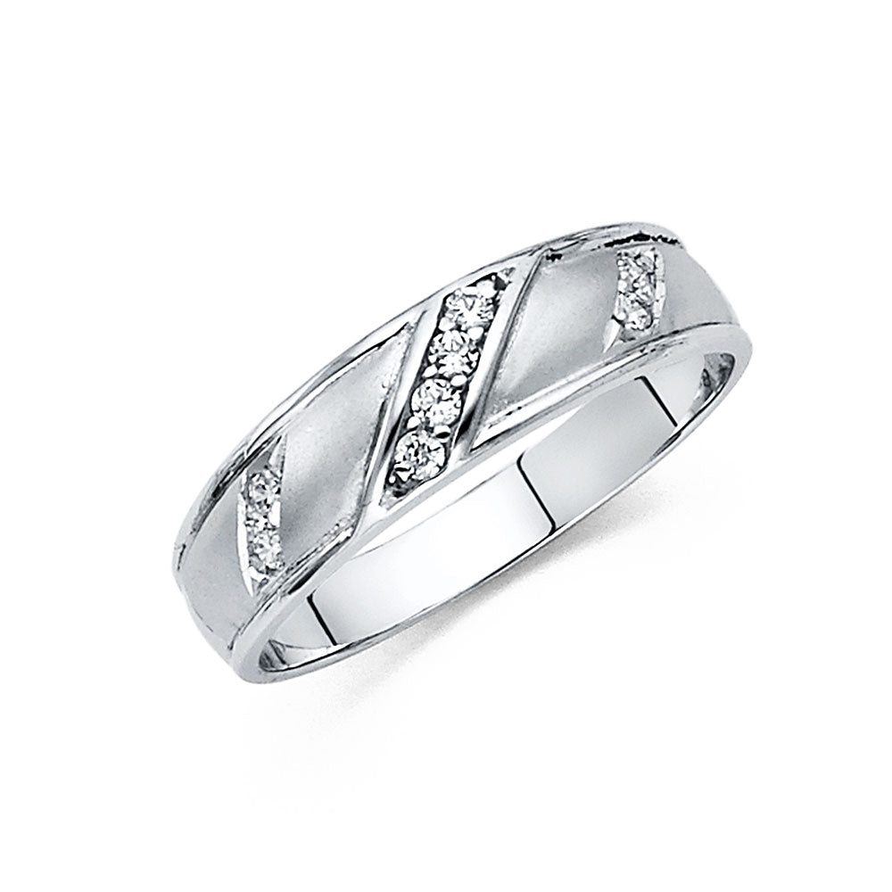 14K White Gold CZ Wedding Band Men (RG201)