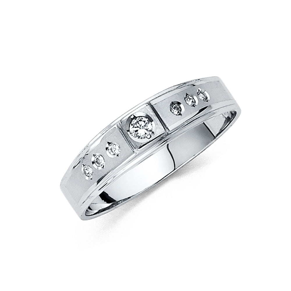 14K White Gold CZ Wedding Band Men (RG203)