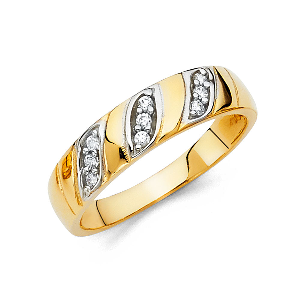 14K Yellow Gold CZ Wedding Band Men (RG207)