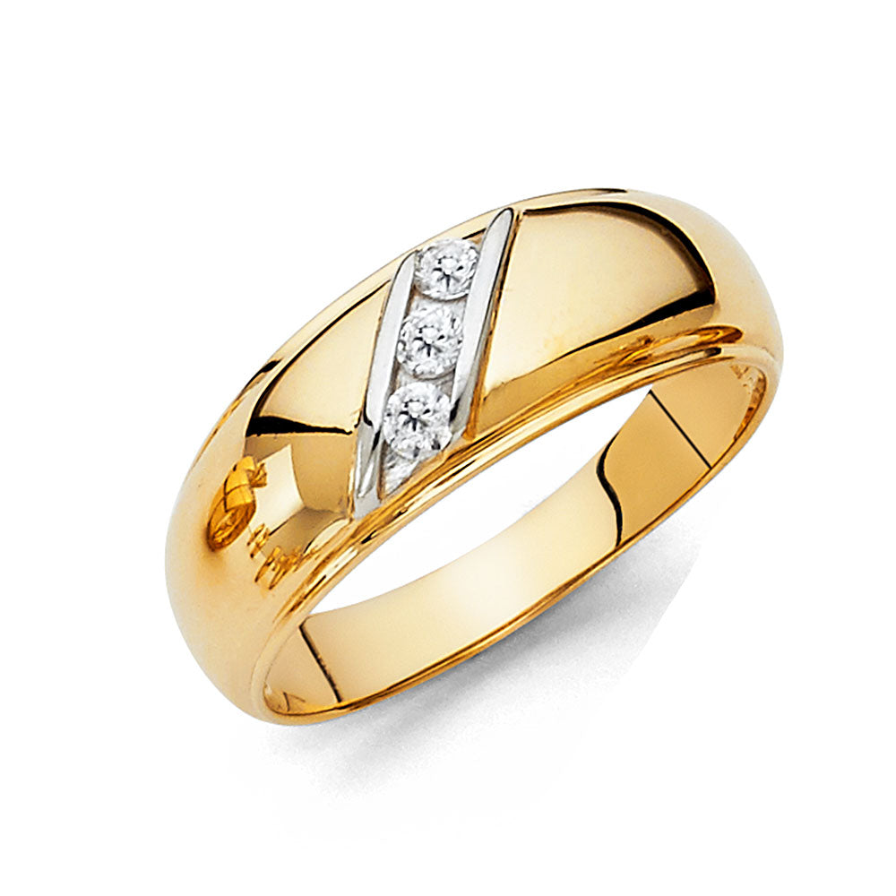 14K Yellow Gold CZ Wedding Band Men (RG209)