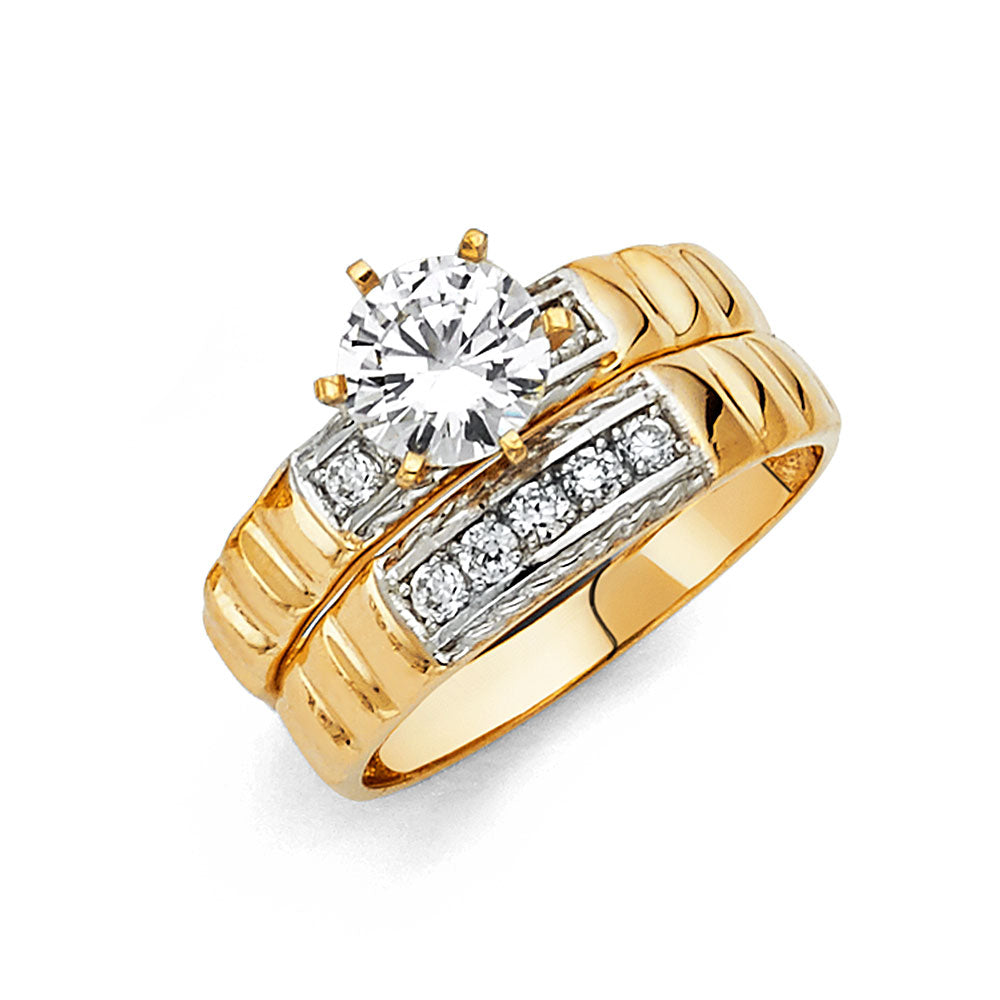 14K Two Tone Gold CZ Engagement Ring