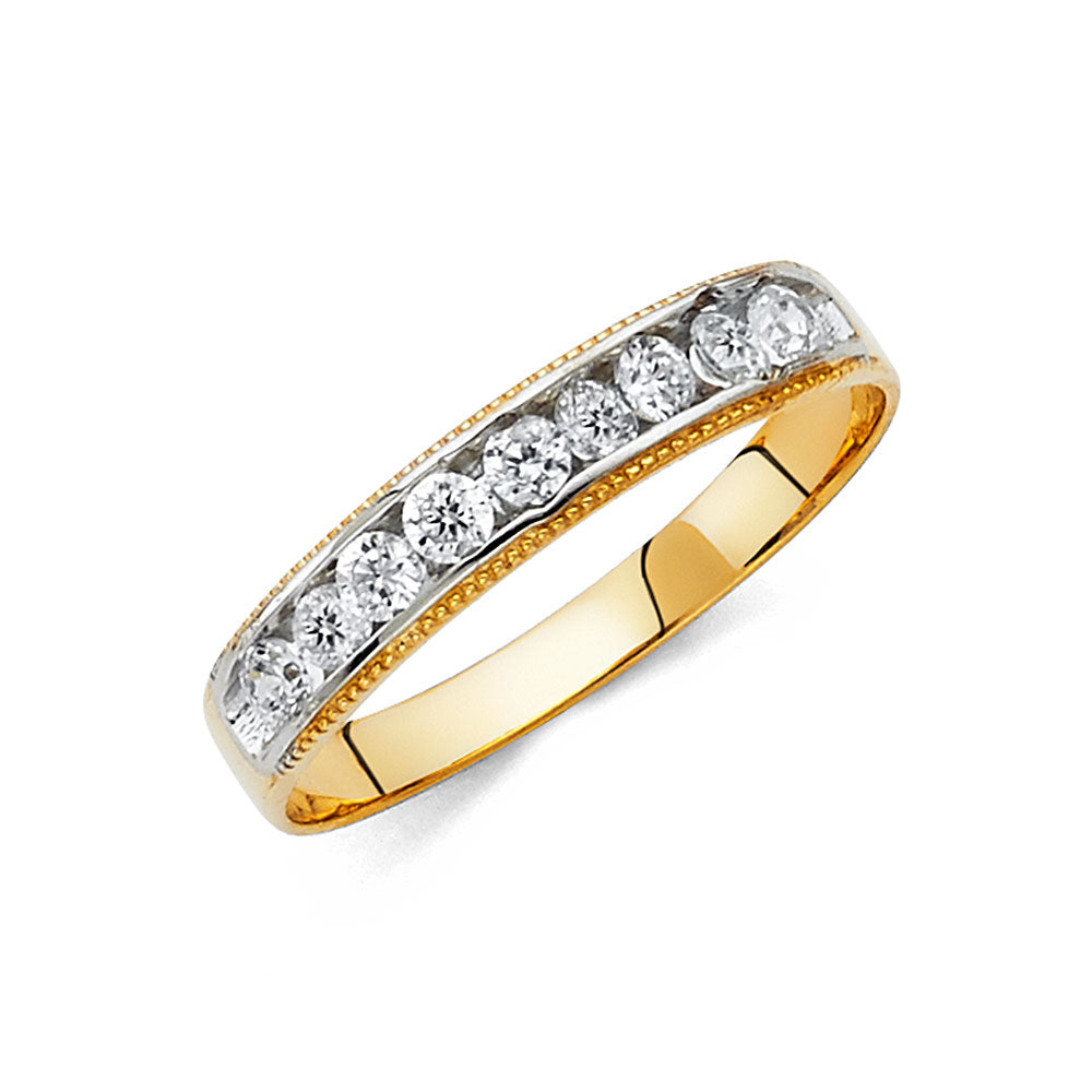14K Yellow Gold CZ Wedding Band Men (RG227)
