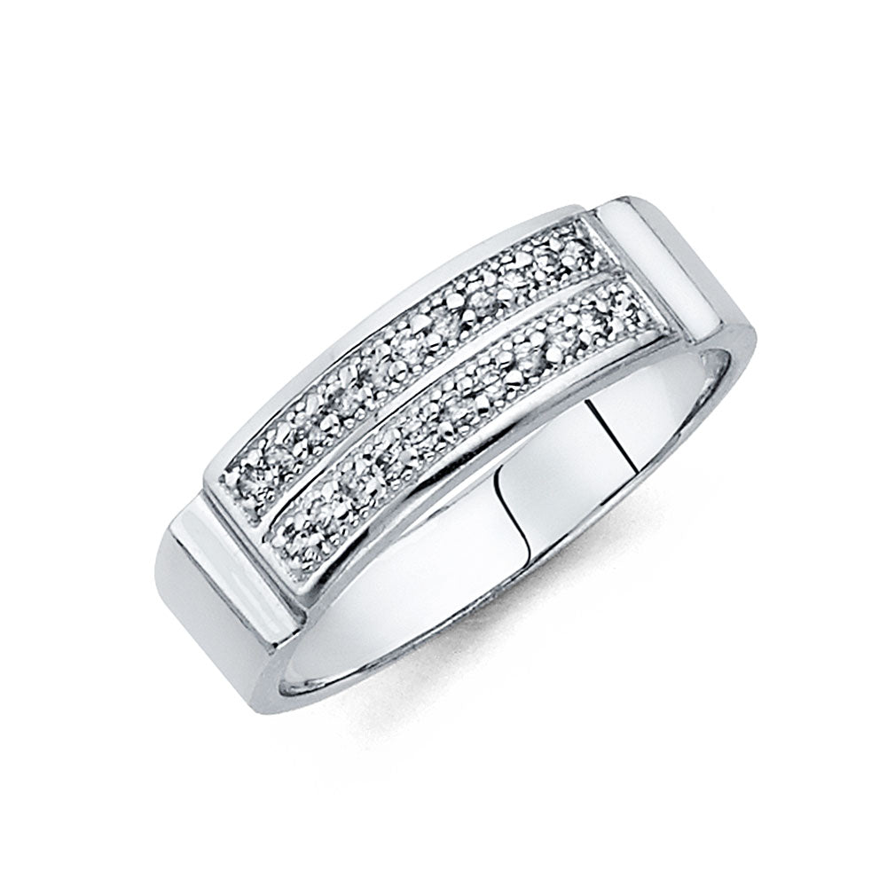 14K White Gold CZ Wedding Band Men (RG229)