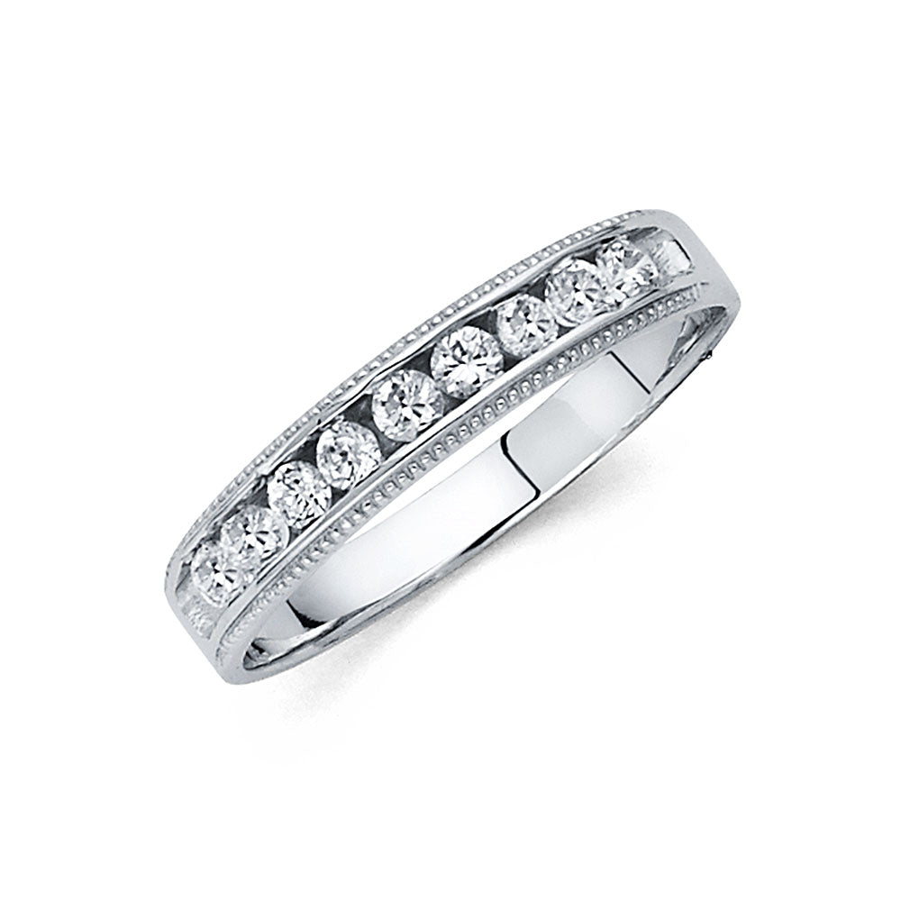 14K White Gold CZ Wedding Band Men (RG233)
