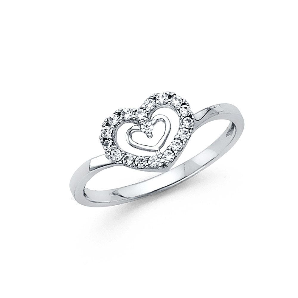 14K White Gold CZ Heart Ring (RG292)