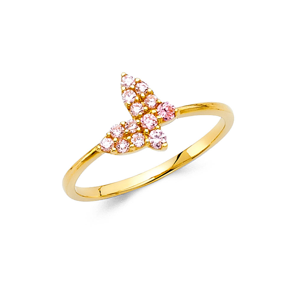 14K Yellow Gold CZ Butterfly Ring (RG313)