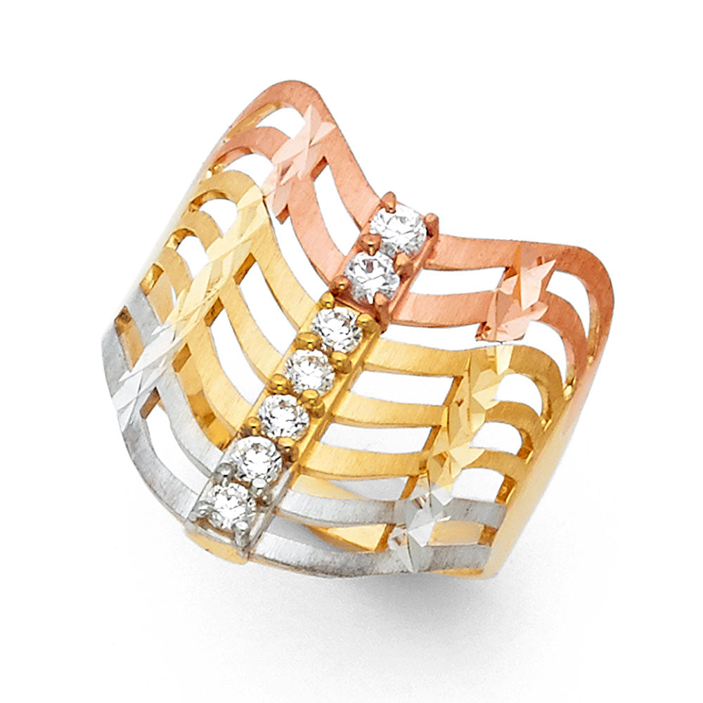 14K Yellow White Rose Gold Semanario CZ Rings (RG573)