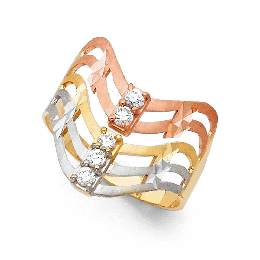 14K Yellow White Rose Gold Semanario CZ Rings (RG574)