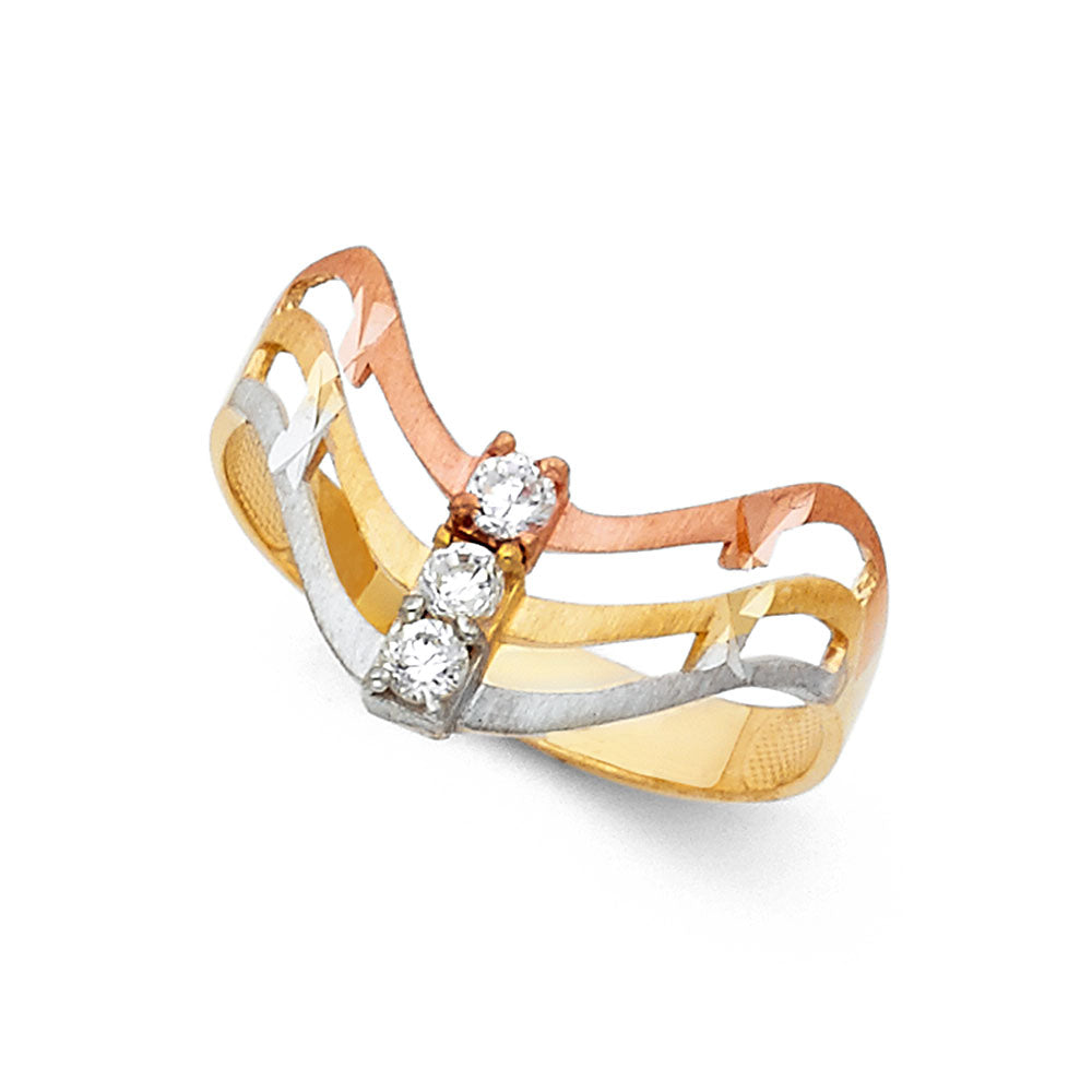 14K Yellow White Rose Gold Semanario CZ Rings (RG575)