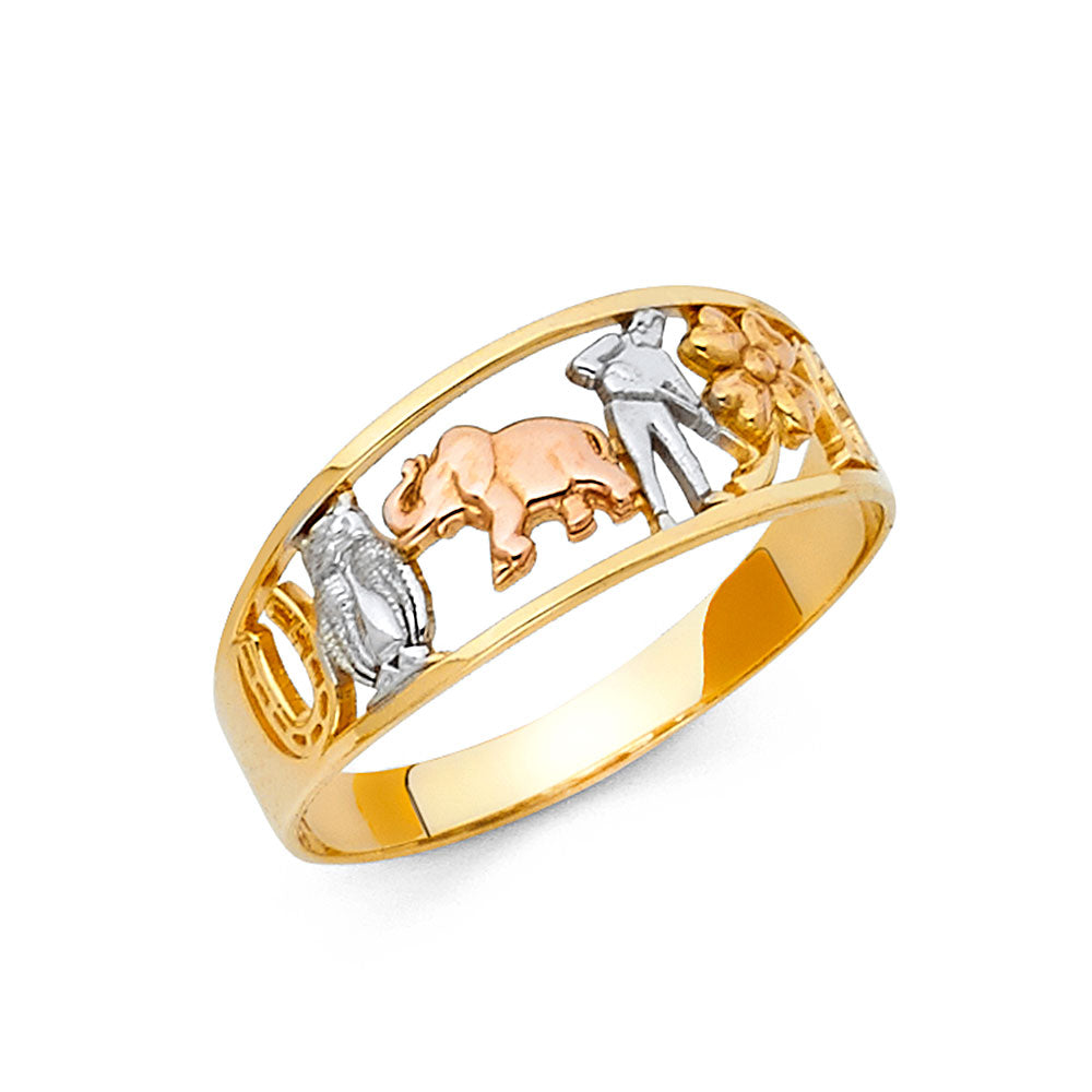 14K Yellow White Rose Gold Lucky Rings (RG587)