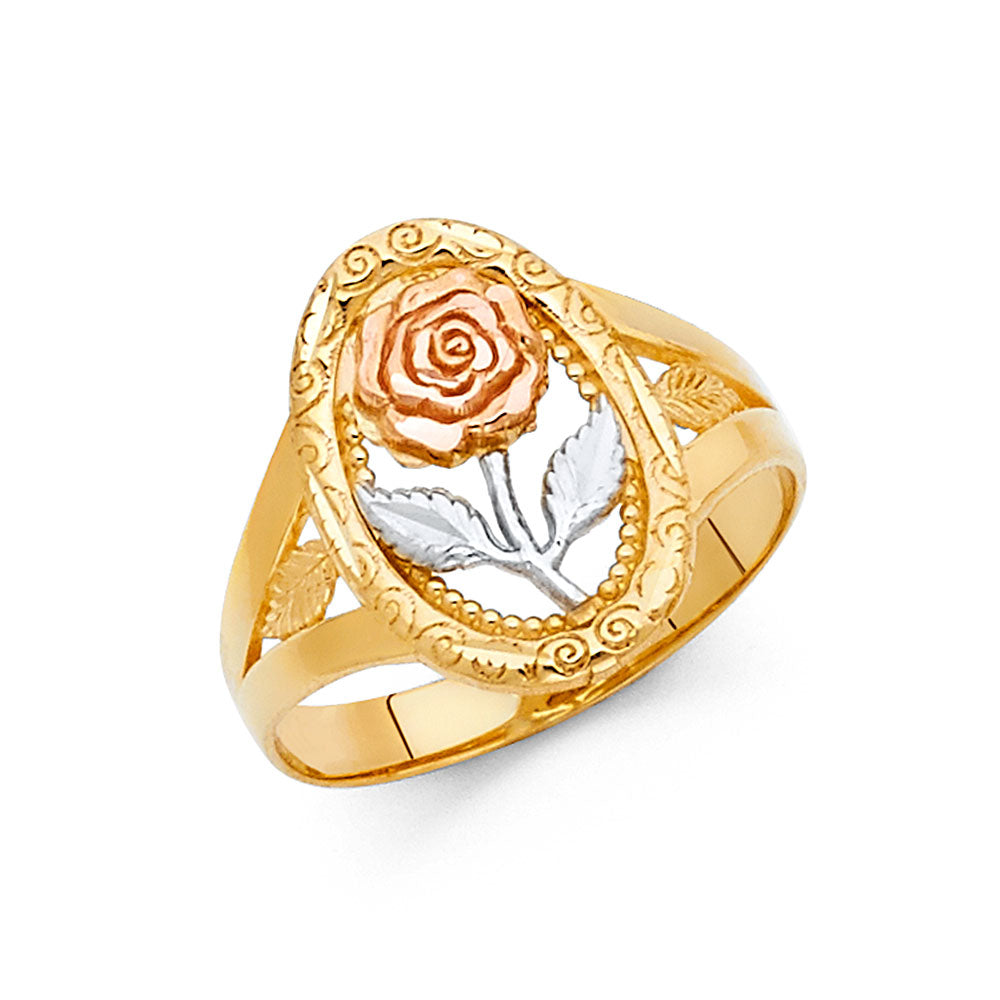 14K Yellow White Rose Gold Flower Rings (RG604)