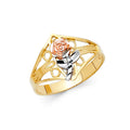 14K Yellow White Rose Gold Flower Rings (RG605)