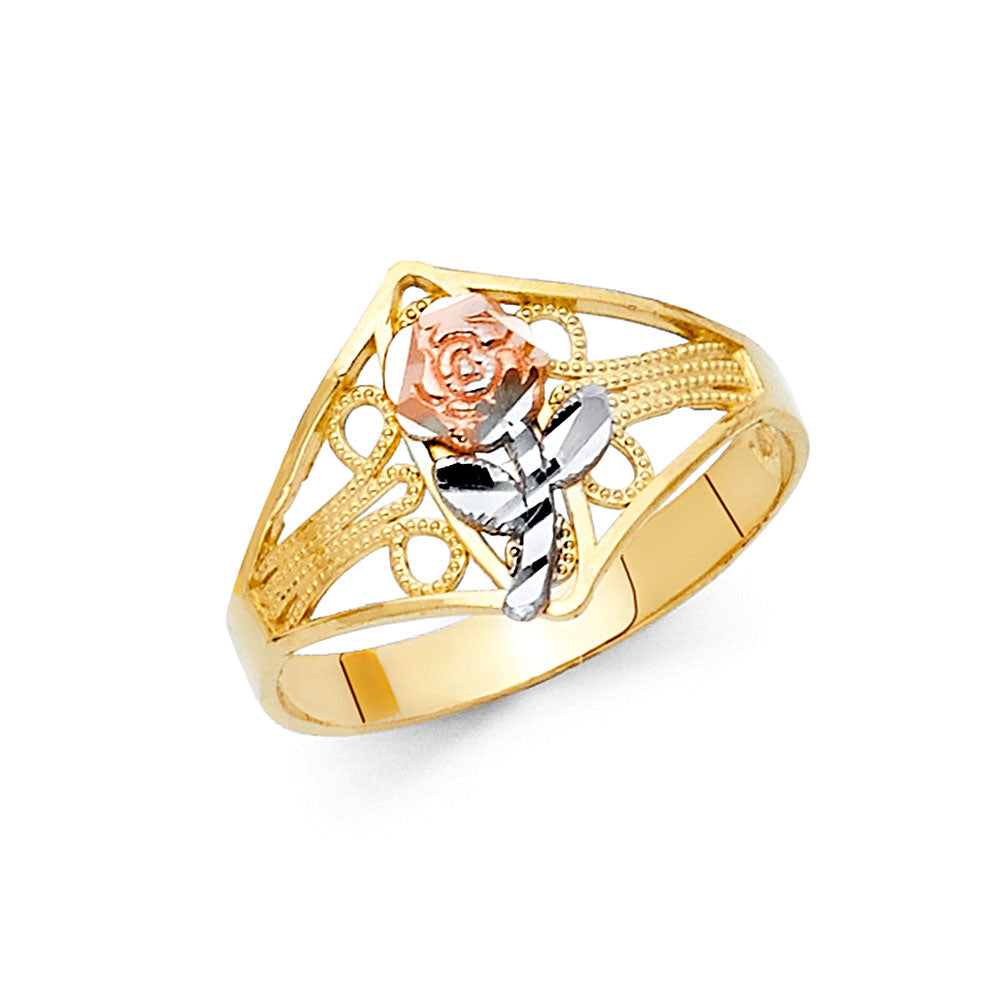 14K Yellow White Rose Gold Flower Rings (RG605)