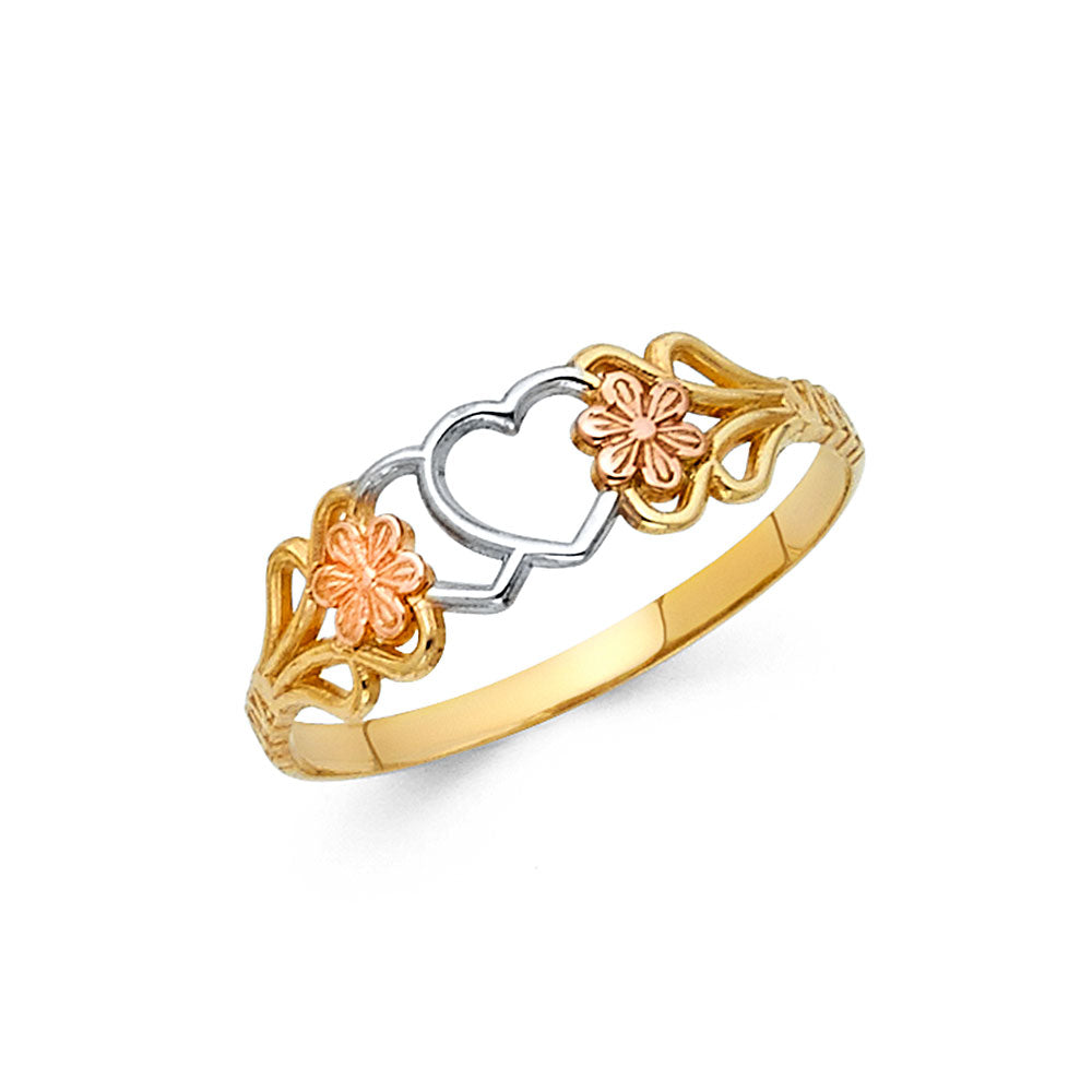 14K Yellow White Rose Gold Flower Rings (RG608)
