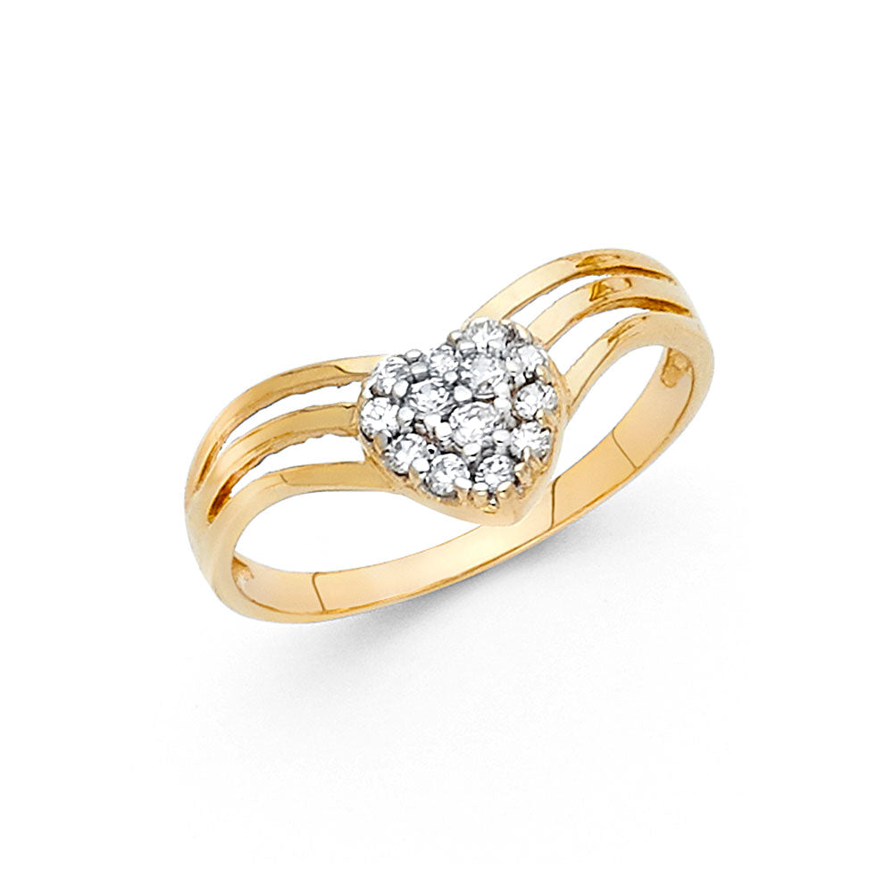 14K Two Tone Gold Heart CZ Rings (RG625)