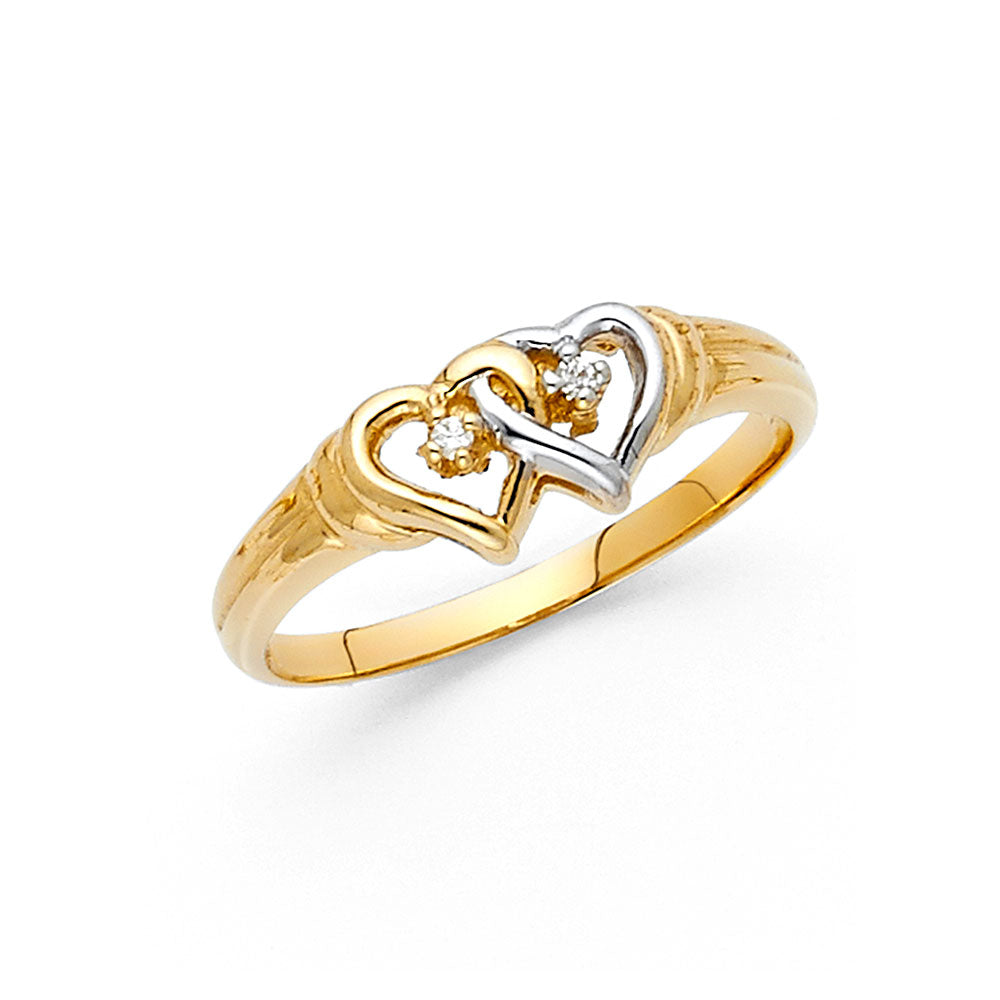 14K Two Tone Gold Heart CZ Rings (RG630)