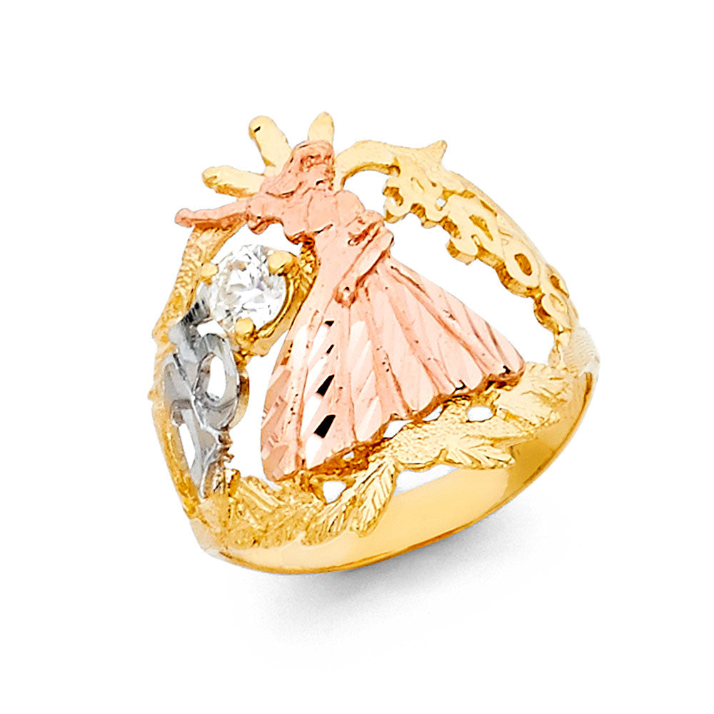 14K Yellow White Rose Gold 15 Yrs Rings (RG640)