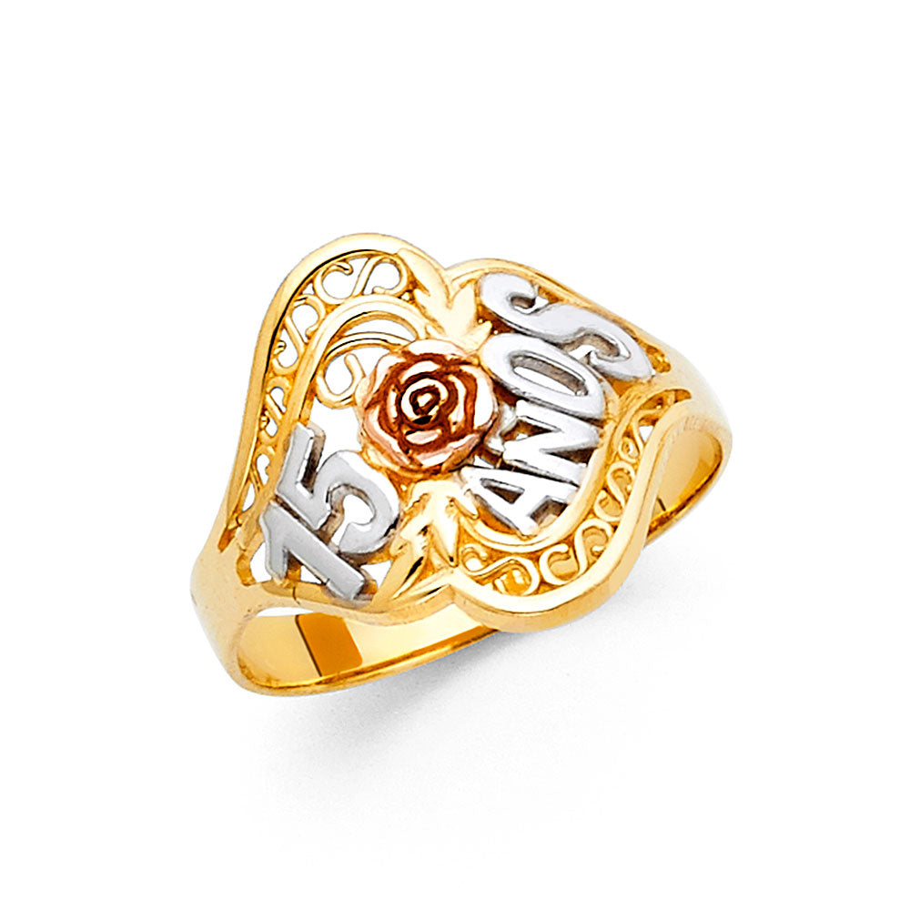 14K Yellow White Rose Gold 15 Yrs Rings (RG643)