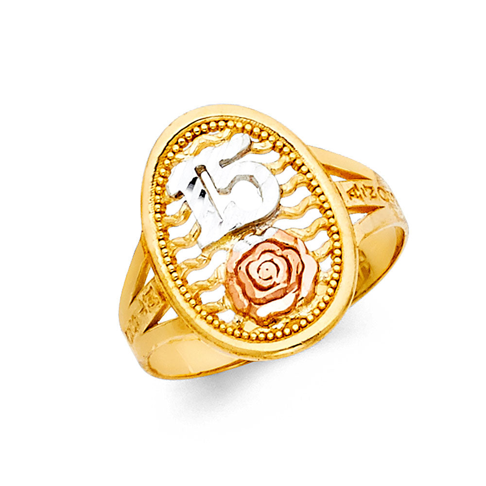 14K Yellow White Rose Gold 15 Yrs Rings (RG644)