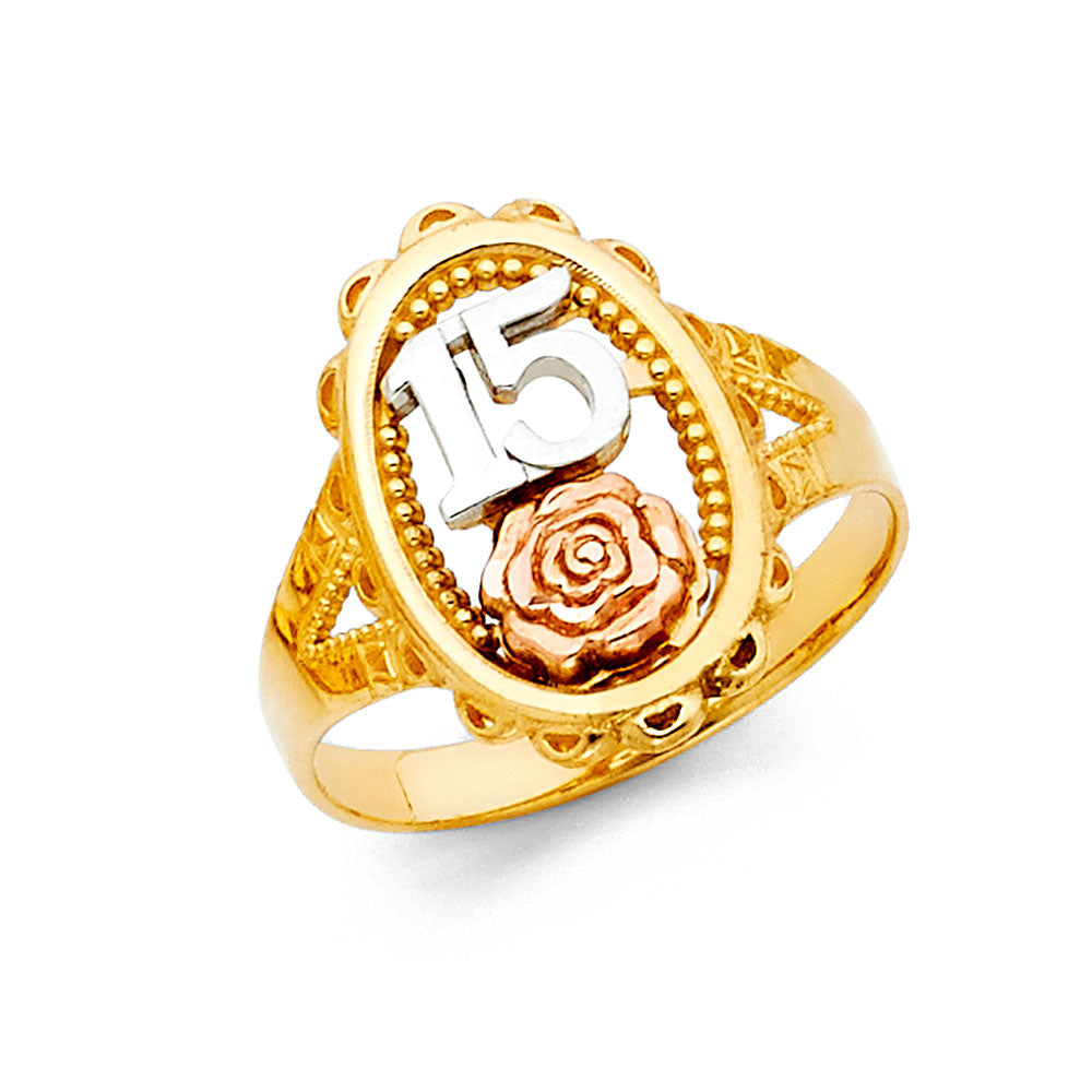 14K Yellow White Rose Gold 15 Yrs Rings (RG645)
