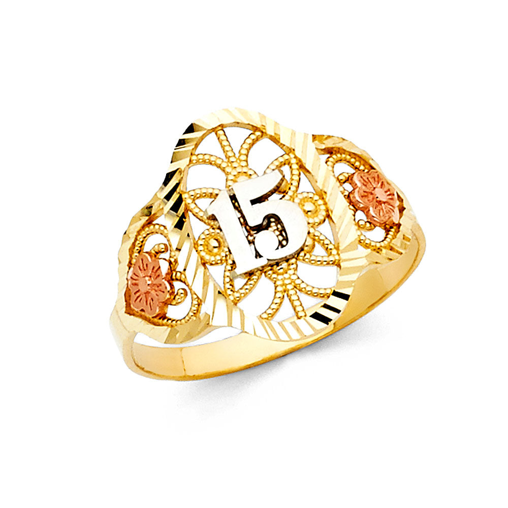 14K Yellow White Rose Gold 15 Yrs Rings (RG646)