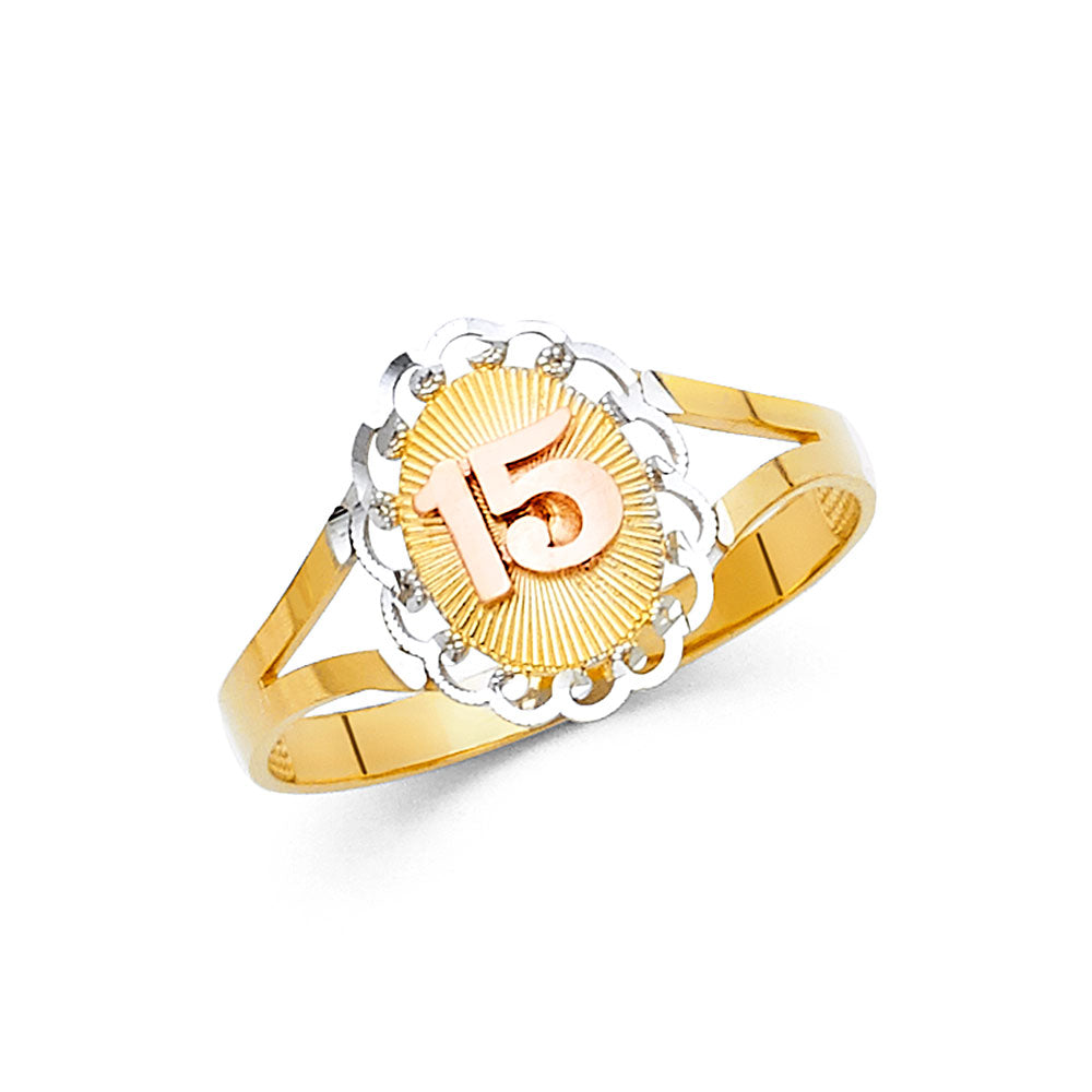 14K Yellow White Rose Gold 15 Yrs Rings (RG647)