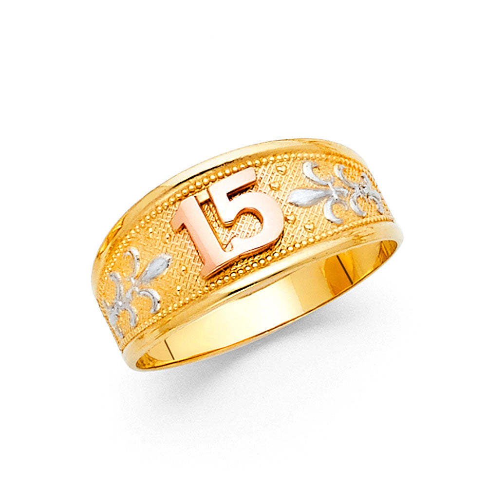 14K Yellow White Rose Gold 15 Yrs Rings (RG653)