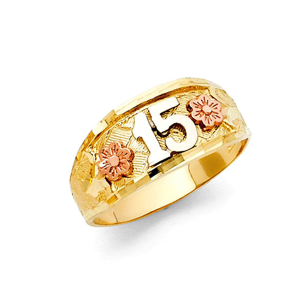 14K Yellow White Rose Gold 15 Yrs Rings (RG654)