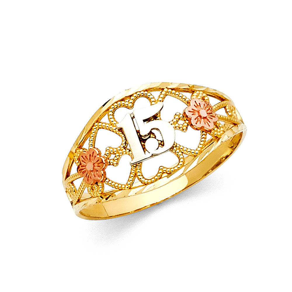 14K Yellow White Rose Gold 15 Yrs Rings (RG655)