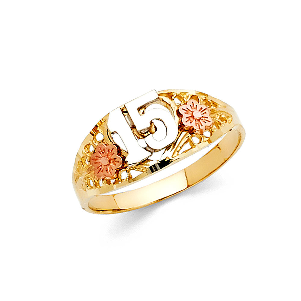 14K Yellow White Rose Gold 15 Yrs Rings (RG656)