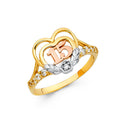 14K Yellow White Rose Gold 15 Yrs CZ Rings (RG659)